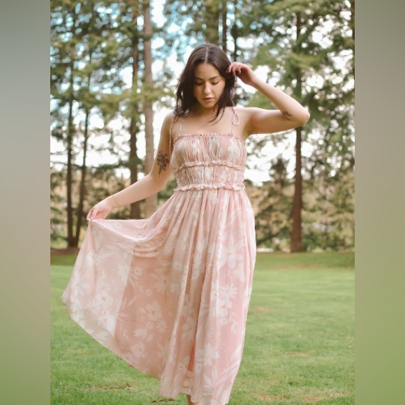 Pink Floral Midi Dress - Picture 3 of 5